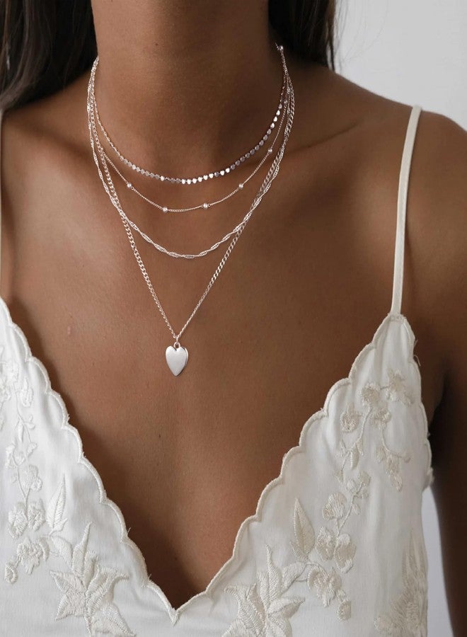VIROMY Silver Necklace for Women 14k Gold Chain Necklaces Dainty Layered Necklaces Simple Stackable Neckalce Heart Pendant Necklaces Pearl Bead Chain Gold Choker Jewelry for Women - Image 2